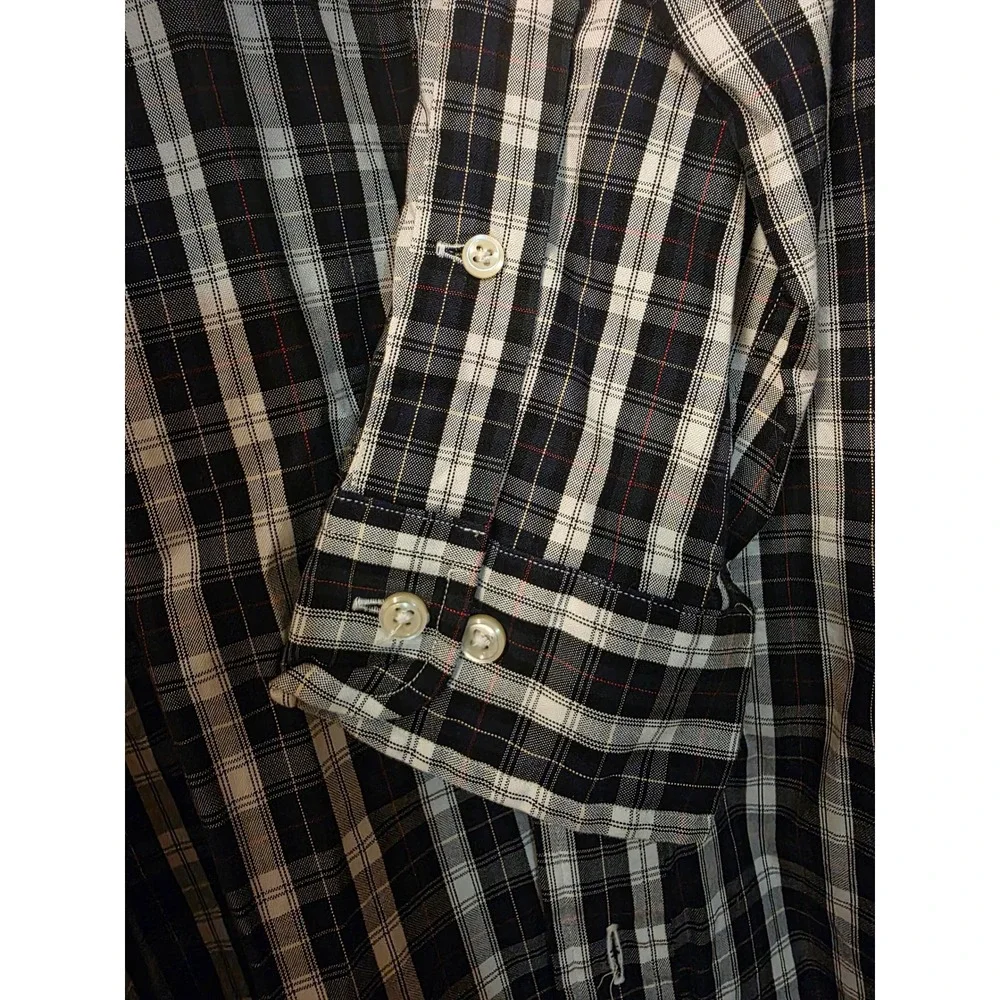 Ralph Lauren Mens Classic Fit Plaid Button Down Shirt Black White Navy 15 32/33